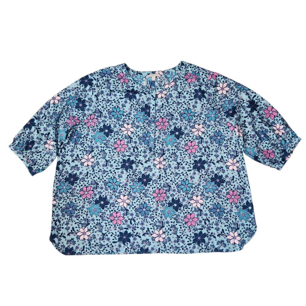 Woman Within floral blouse blue pink size 3X 30/32